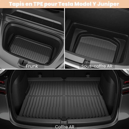 Tapis en TPE pour Tesla Model Y Juniper, protection pour frunk et coffre arrière, design durable et facile à nettoyer.