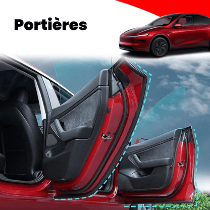 Portières de Tesla Model Y 2025 avec joints de protection en caoutchouc EPDM pour une meilleure isolation.