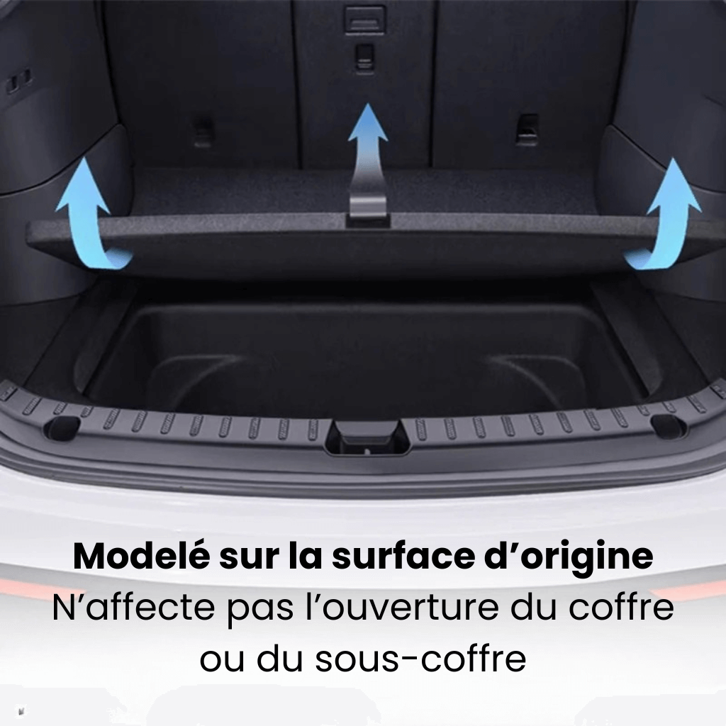Protection de seuil de coffre pour Tesla Model Y, installation facile sans affecter l'ouverture du coffre.