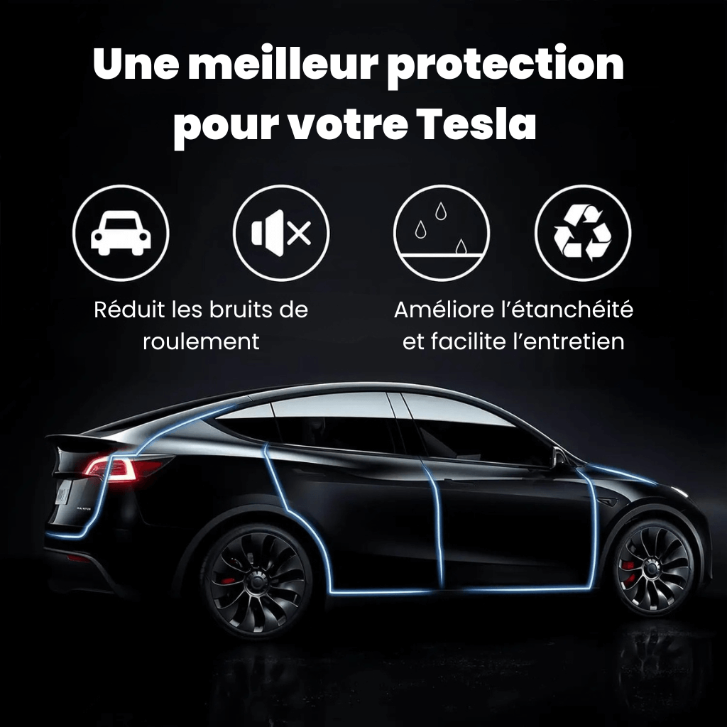 Kit de joints de protection pour Tesla, réduit les bruits et améliore l'étanchéité, avec design noir élégant.