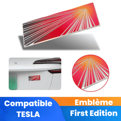 Emblème Tesla First Edition, badge en métal pour Model 3, Model Y, S, X, et Cybertruck, design élégant.