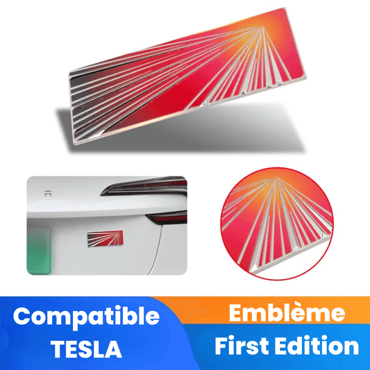 Emblème Tesla First Edition, badge en métal pour Model 3, Model Y, S, X, et Cybertruck, design élégant.