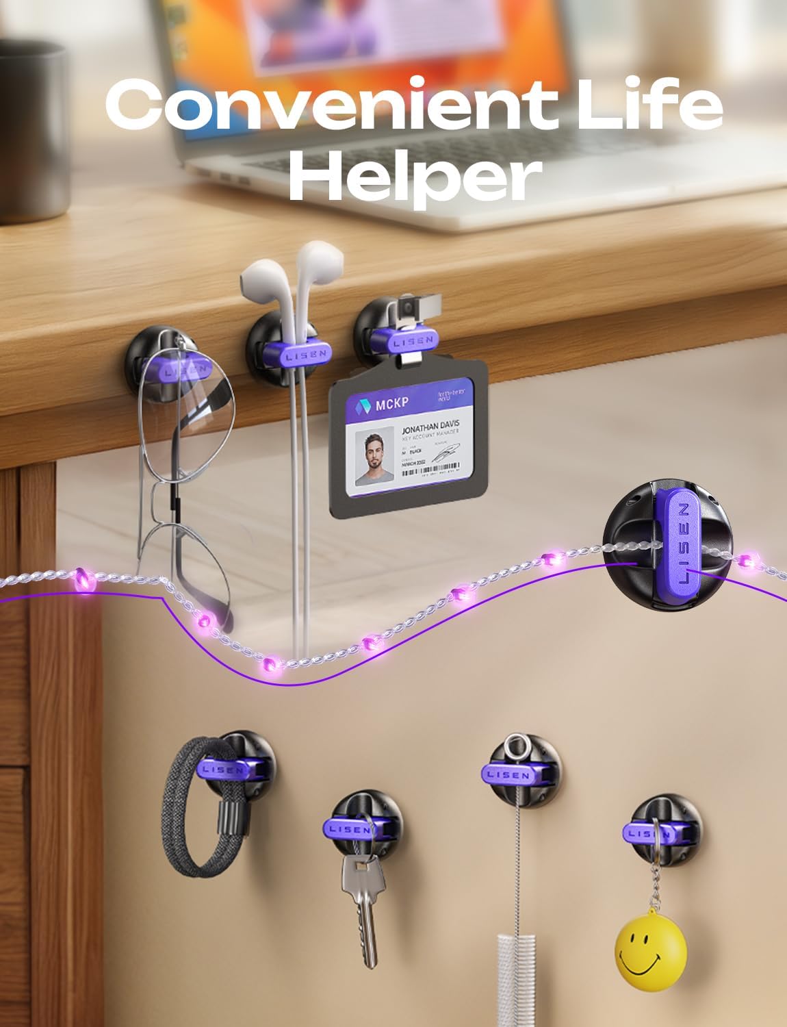 8-Pack Desk Cord Organizers [1S Snap-On] Charging Cable Holder