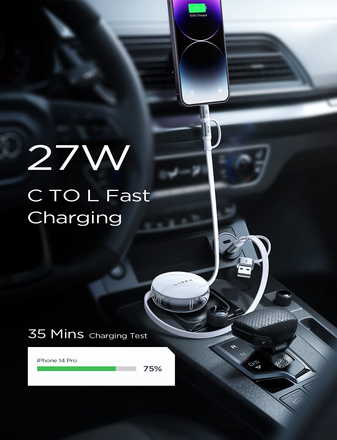 LISEN 3-in-1 Retractable Charging Cable