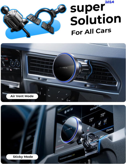 LISEN 15W MagSafe Car Charger (4-in-1 Mount, Strong Grip)