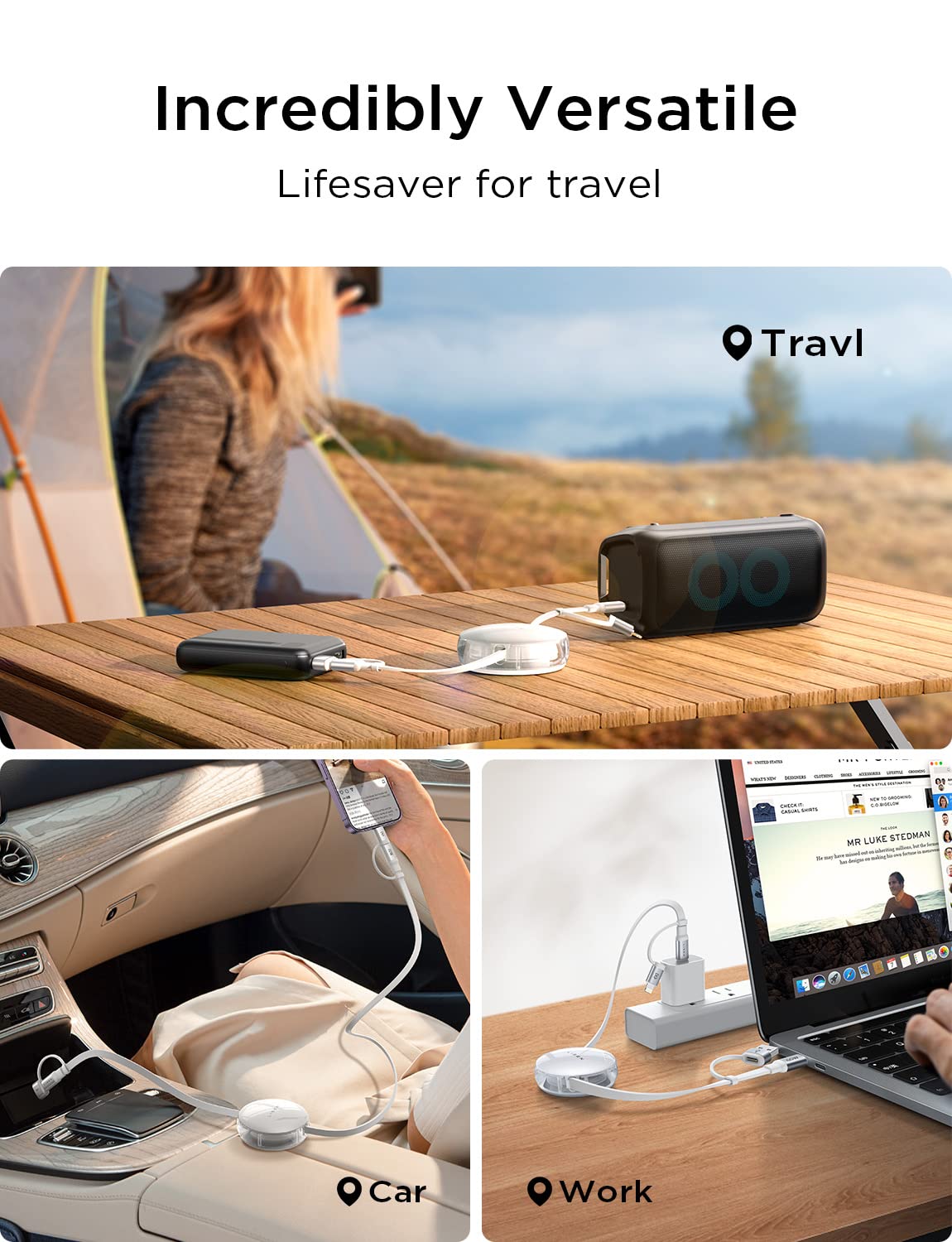 LISEN 3-in-1 Retractable Charging Cable