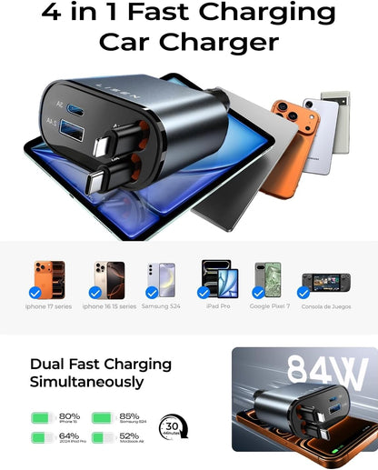 LISEN Retractable 84W Fast Car Charger