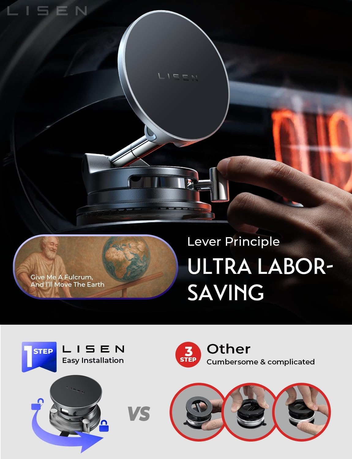 LISEN for 15W Magsafe Car Mount Charger, Magnetic Phone Holders for Your Car, Magnetic Wireless Car Charger, Suction Phone Mount for Car Accessories for Truck Jeep for iPhone 17 Pro Max 16 15 14 13 12