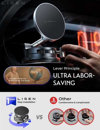 LISEN for 15W Magsafe Car Mount Charger, Magnetic Phone Holders for Your Car, Magnetic Wireless Car Charger, Suction Phone Mount for Car Accessories for Truck Jeep for iPhone 17 Pro Max 16 15 14 13 12