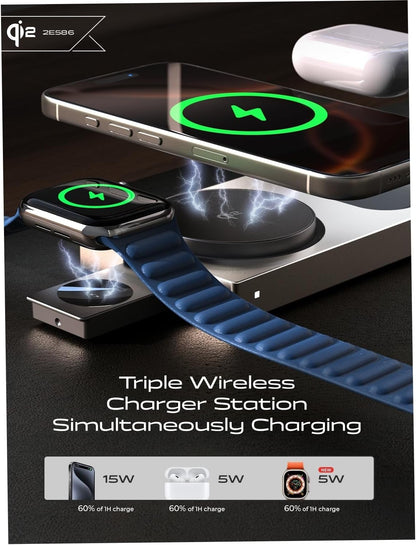 LISEN Qi2 3-in-1 15w MagSafe Charging Station