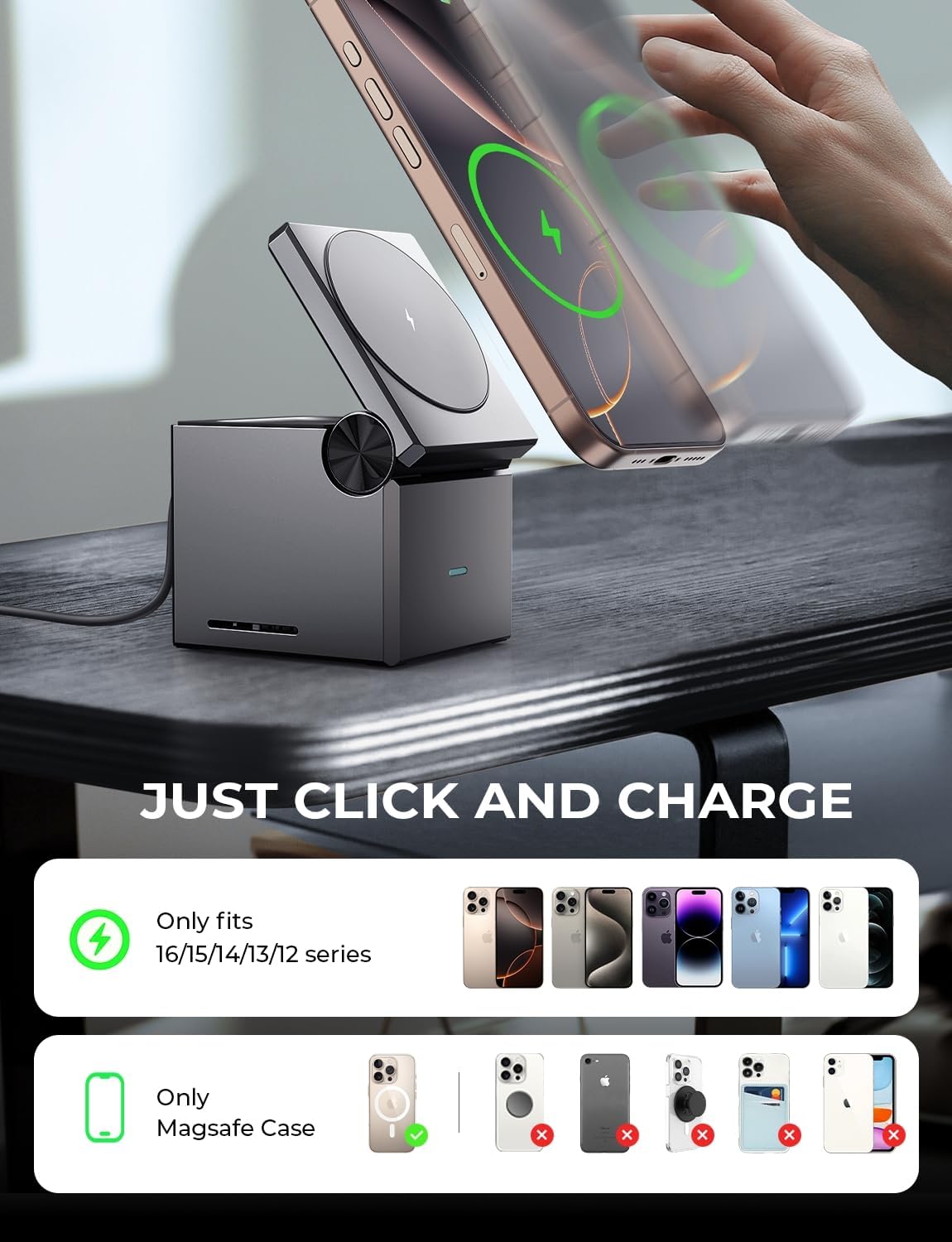 LISEN Qi2 3-in-1 MagSafe Foldable Charging Station