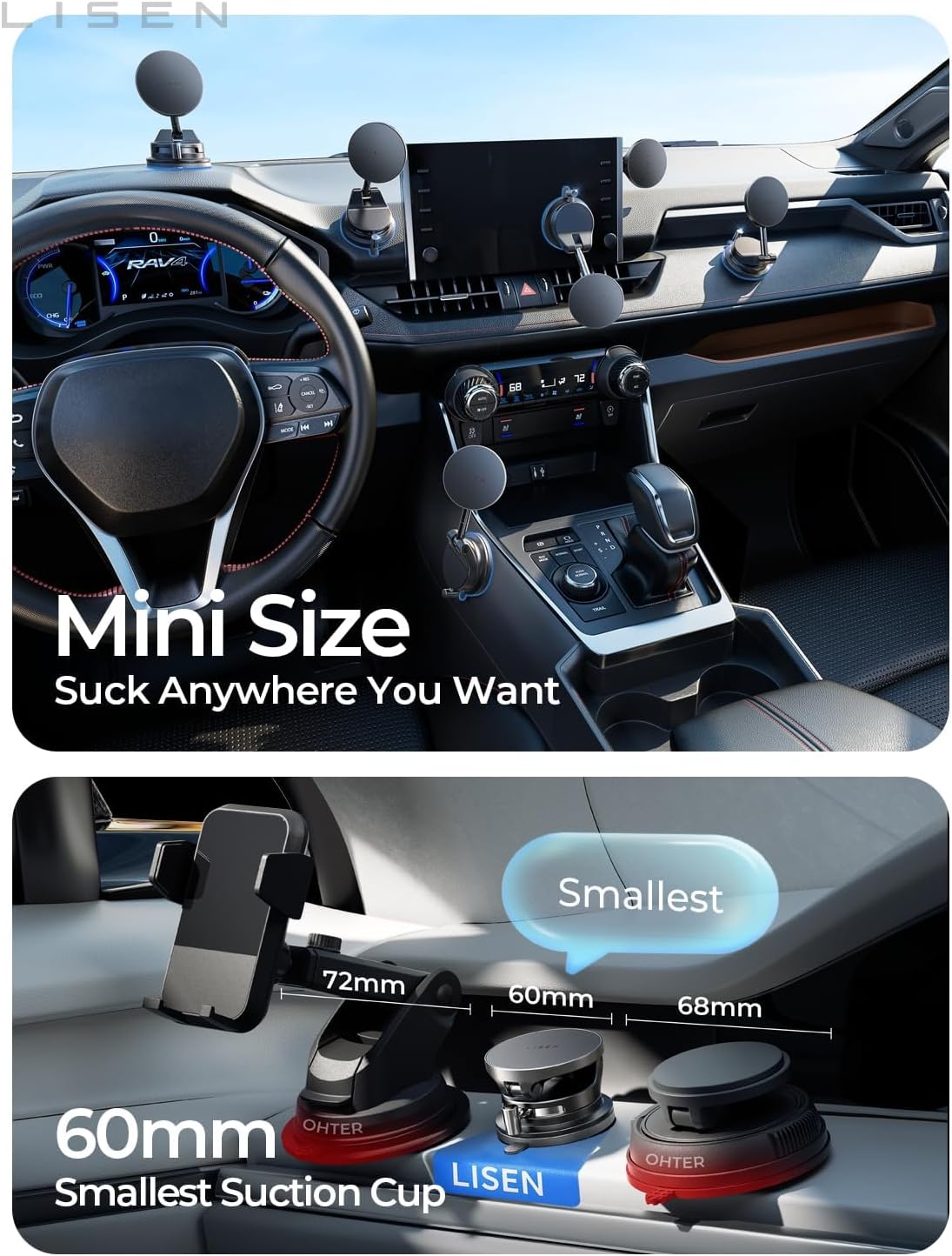 LISEN for 15W Magsafe Car Mount Charger, Magnetic Phone Holders for Your Car, Magnetic Wireless Car Charger, Suction Phone Mount for Car Accessories for Truck Jeep for iPhone 17 Pro Max 16 15 14 13 12