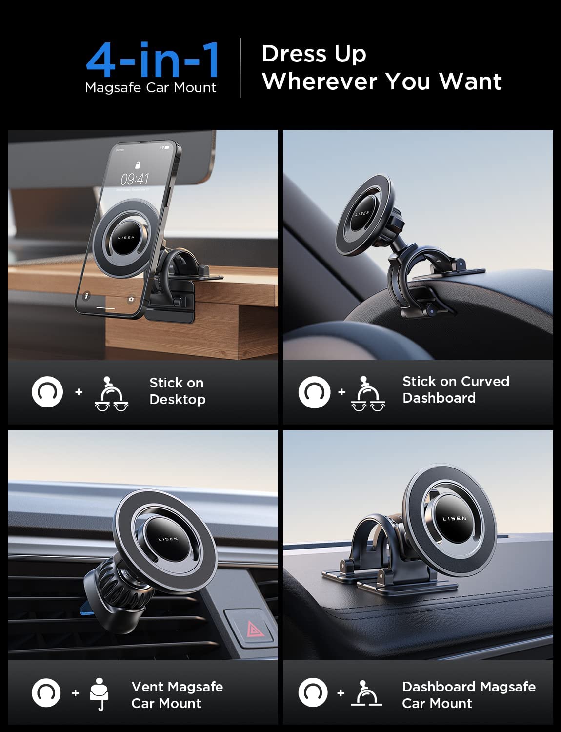LISEN 360° Rotation MagSafe Car Mount