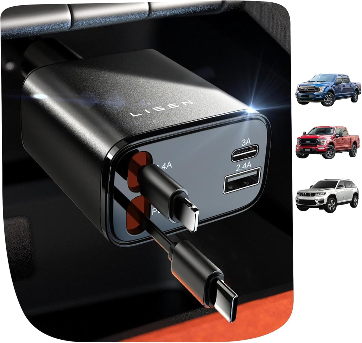 LISEN Retractable 84W Fast Car Charger