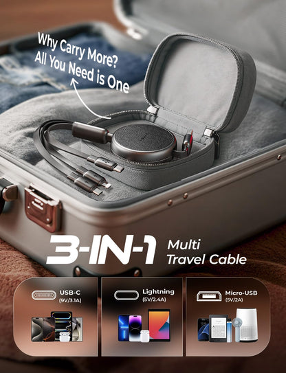 LISEN Multi Charger Cable, Retractable USB C to USB Charging Cable 3 in 1 Charger Lighting/Micro USB Cable