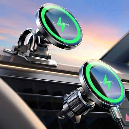 LISEN 15W MagSafe Car Charger (4-in-1 Mount, Strong Grip)