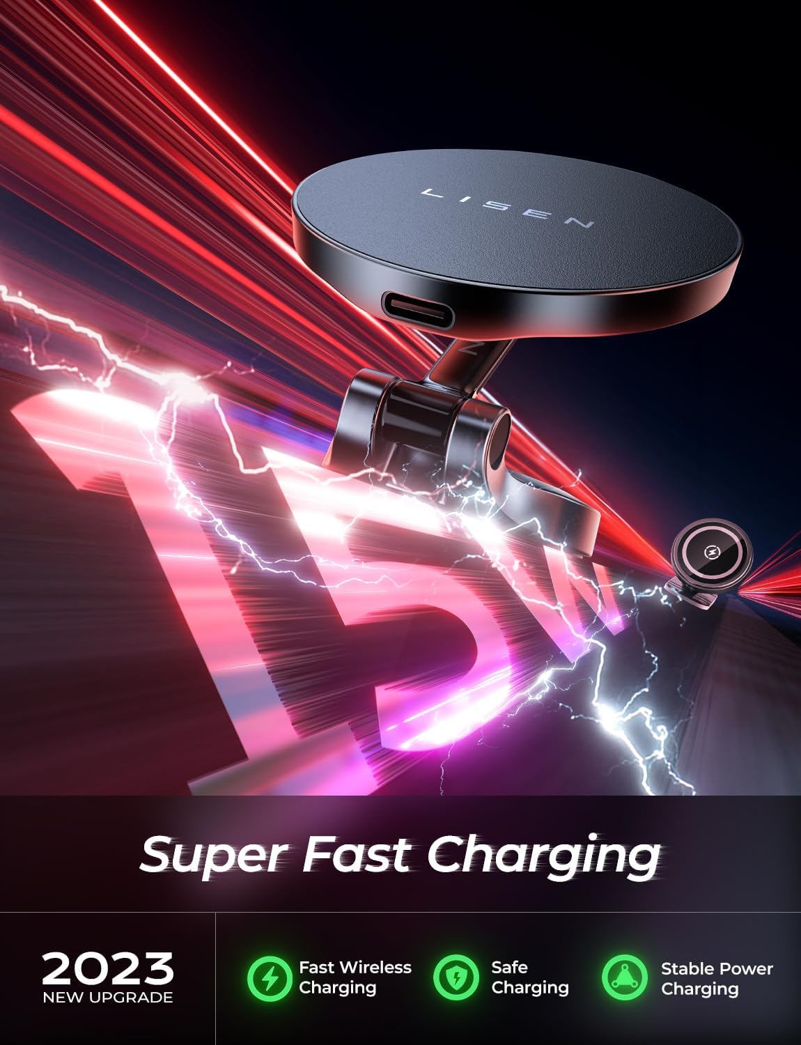 LISEN Mini MagSafe Car Mount Charger[Mini & Fast Charging]