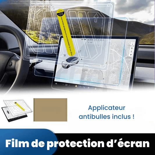 Film de protection d'écran pour Tesla avec applicateur antibuilles inclus, offrant protection et durabilité.