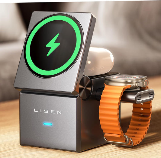 LISEN Qi2 3-in-1 MagSafe Foldable Charging Station