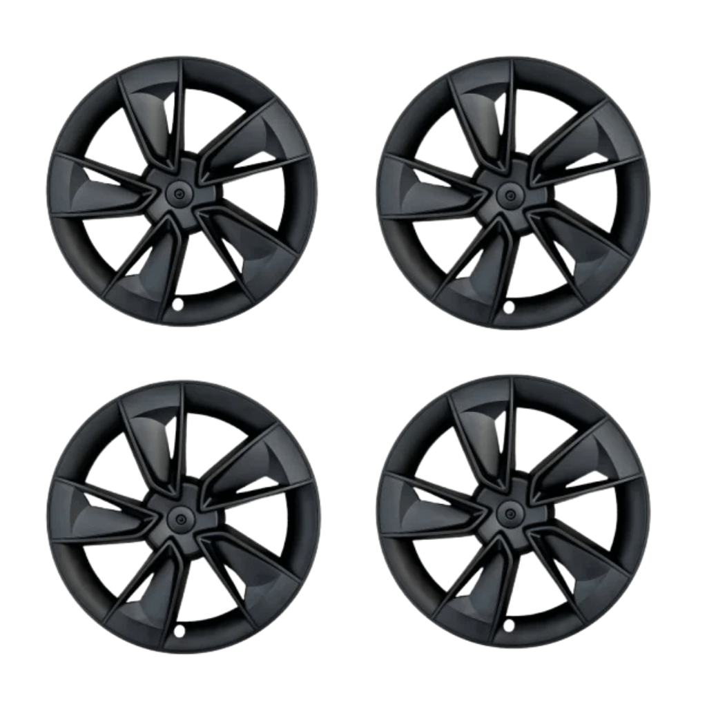 Enjoliveurs 19 pouces pour Tesla Model Y Juniper 2025, ensemble de quatre enjoliveurs en noir stylé.